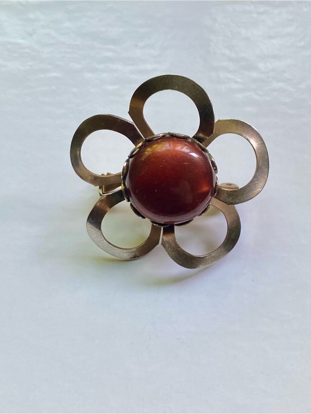 Vintage Flower Clip Brooch with Brown Center